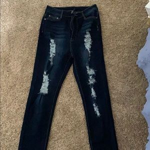 Dark wash distressed jeans